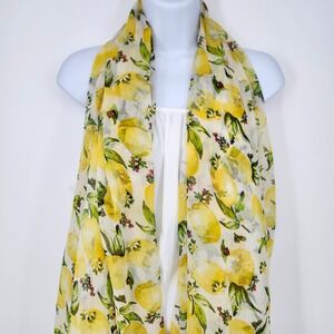 Cejon Womens Yellow Lemon Ladybug Sheer Scarf One Size Fruit Print Lightweight